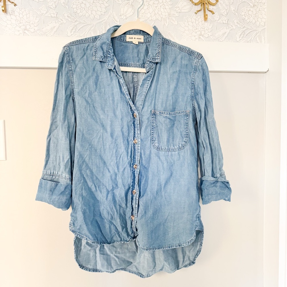 Anthro cloth and stone blue button down shirt